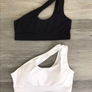 Black&White Cut Out One Shoulder Sports Bra x2